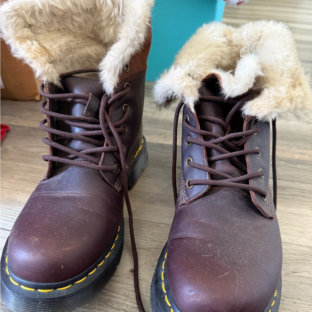 Dr. Marten Brown Fur-Lined Lace-Up Boots, worn 2-4x. Size 42, Women’s 11.